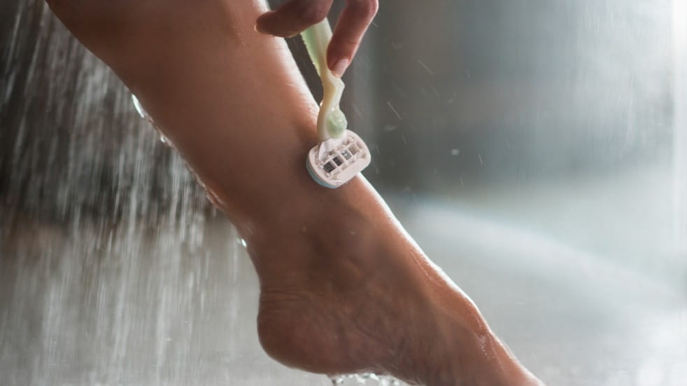 Shaving legs in the shower